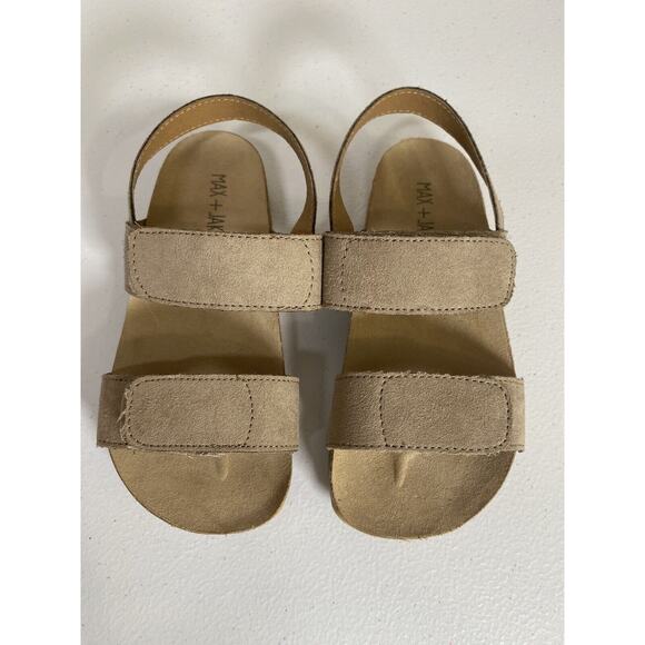 Max + Jake Sandals Girls Size 10M Felix Flats Tan Suede Adjustable Hook Loop EUC - Picture 1 of 8